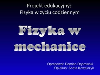 Projekt edukacyjny:
Fizyka w życiu codziennym




           Opracował: Damian Dąbrowski
               Opiekun: Aneta Kowalczyk
 