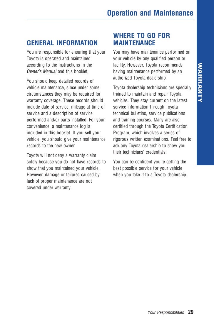 28 Your Warranties in Detail; 30. Operation and Maintenance ...