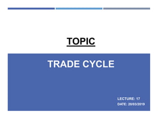 TOPIC
TRADE CYCLE
LECTURE: 17
DATE: 20/03/2019
 