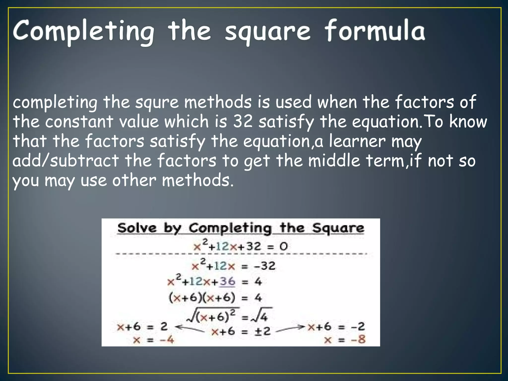 Quadratic equations presentation | PPT