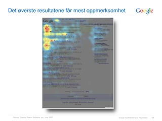 Det øverste resultatene får mest oppmerksomhet




 Source: Enquiro Search Solutions, Inc., July 2007.   Google Confidential and Proprietary   54
 