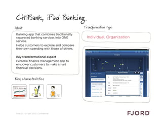 CitiBank, iPad Banking
About                                     Transformation type
Banking app that combines traditional...