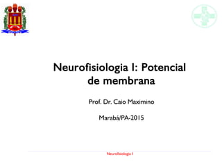 Neurofisiologia I
Neurofisiologia I: Potencial
de membrana
Prof. Dr. Caio Maximino
Marabá/PA-2015
 