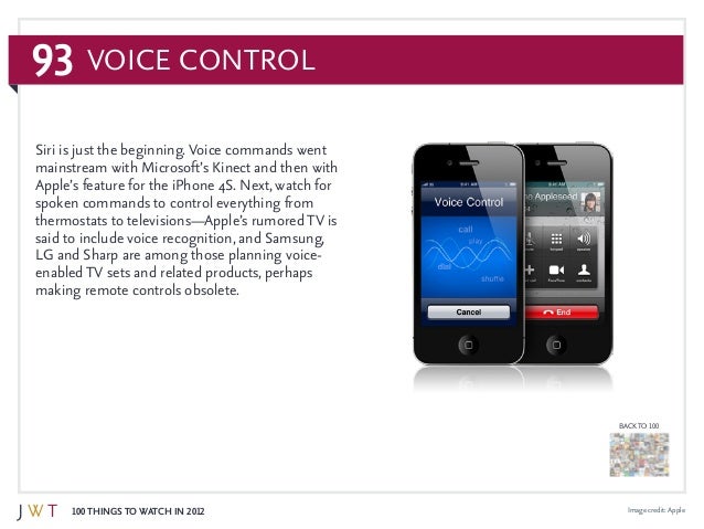 93
100 Things to Watch in 2012
BACK TO 100
Image credit: Apple
Siri is just the beginning. Voice commands went
mainstream ...