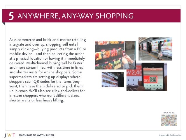 5
100 Things to Watch in 2012
BACK TO 100
Image credit: Recklessnutter
Anywhere,Any-Way Shopping
As e-commerce and brick-a...