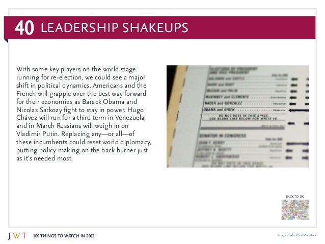 40
100 Things to Watch in 2012
BACK TO 100
Leadership Shakeups
Image credit: ChefMattRock
With some key players on the wor...