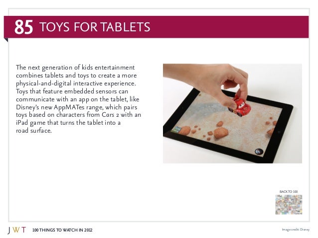 85
100 Things to Watch in 2012
BACK TO 100
Image credit: Disney
Toys for Tablets
The next generation of kids entertainment...