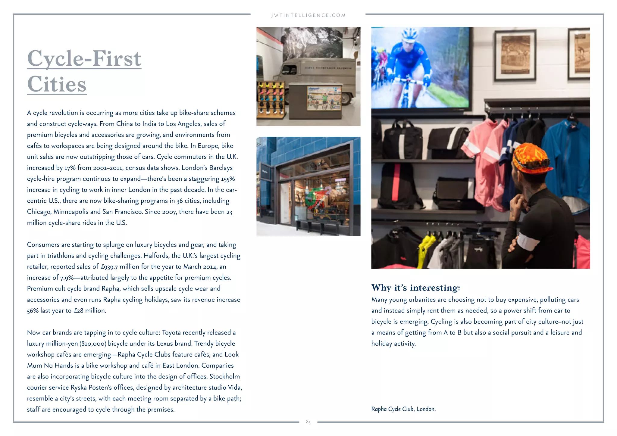 85
Why it’s interesting:
Reuse has become aspirational, and brands are using
innovative recycling strategies as a marketing platform.
Recycled fabrics and clothing are being reclaimed by innovative brands as
cool. Denim brand G-Star has introduced RAW for the Oceans, a collection
made from recycled plastic. Faherty, the cool surf line based in California,
creates shorts made from recycled plastic. Patagonia’s new Truth to
Materials range is made entirely from reclaimed or alternatively sourced
fabrics, including cutting-room scraps that would otherwise have ended up
in landﬁlls. And Freitag, a clothing company based in Zürich, has created a
chic biodegradable-textile brand.
Recycling
Reinvented
Patagonia Truth to Materials.
Credit: Jeff Johnson.
 