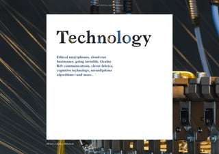 95
Why it’s interesting:
As thought leadership and innovation receive mass interest not just in
business but also in the consumer press, we’ll look to tourism and vacations
to stimulate our minds, awareness and abilities.
Curiosity Retreats, a program created by Discovery Communications
founder John Hendricks and hosted at his western Colorado luxury resort,
Gateway Canyons, is one of the ﬁrst examples of a new travel opportunity
for hospitality giants: thought leadership getaways. The ﬁve-night retreats
offer small groups of guests the chance to learn about technology, science,
the human spirit and civilization through lectures while hobnobbing
with global thought leaders such as Deepak Chopra, Vint Cerf, chef Rick
Moonen and violinist Charles Yang.
Thought
Leadership Tourism
Curiosity Retreat by John Hendricks,
Colorado.
 