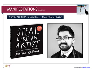 MANIFESTATIONS              (cont’d.)



PLAY IN CULTURE: Austin Kleon, Steal Like an Artist




                         ...