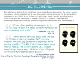 Our reliance on digital devices and tools has prompted many to question the impact on our
mental and intellectual abilitie...