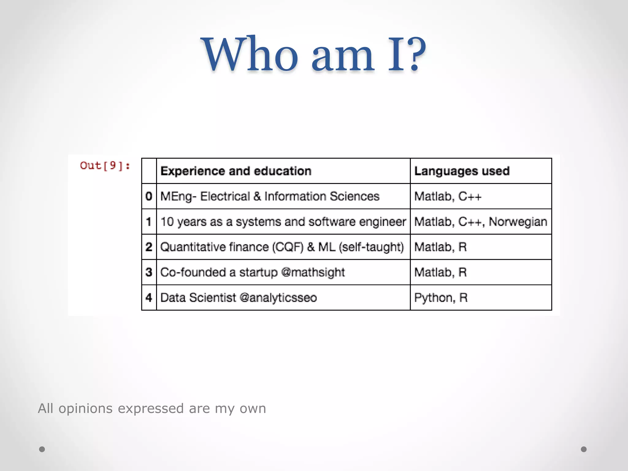 Who am I?
All opinions expressed are my own
 