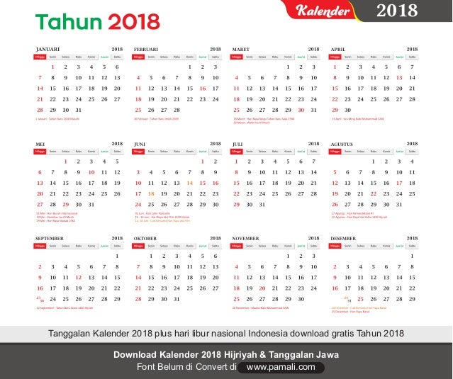 Tanggalan Kalender 2018 Hari Libur Nasional Lengkap