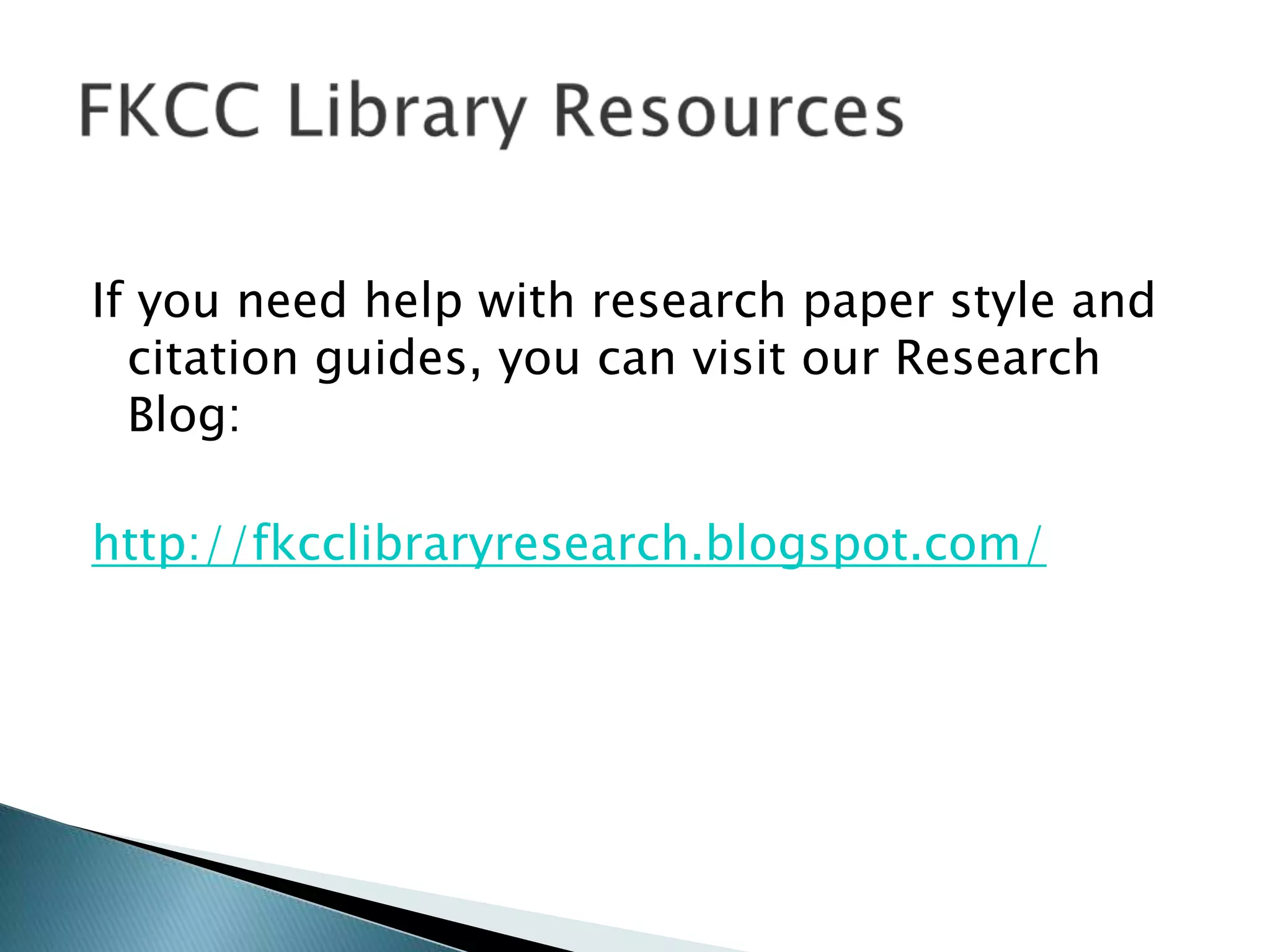 FKCC Library Resources General Comp I PPT