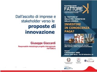 Dall’ascolto di imprese e stakeholder verso le  proposte di innovazione   Giuseppe Giaccardi Responsabile metodologia progetto interregionale FATTORE K 