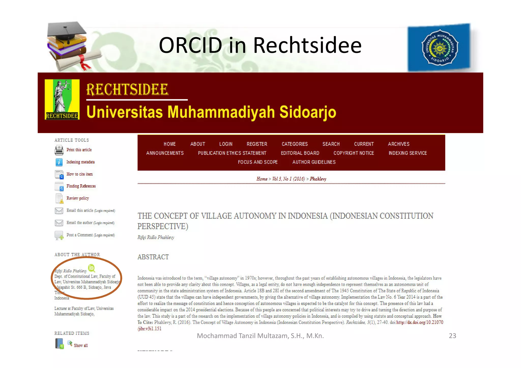 ORCID in Rechtsidee
23Mochammad Tanzil Multazam, S.H., M.Kn.
 