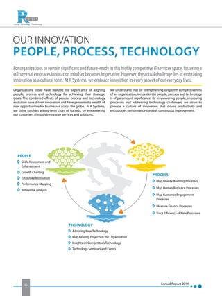 Our Innovation
People, Process, Technology
Fororganizationstoremainsignificantandfuture-readyinthishighlycompetitiveITserv...