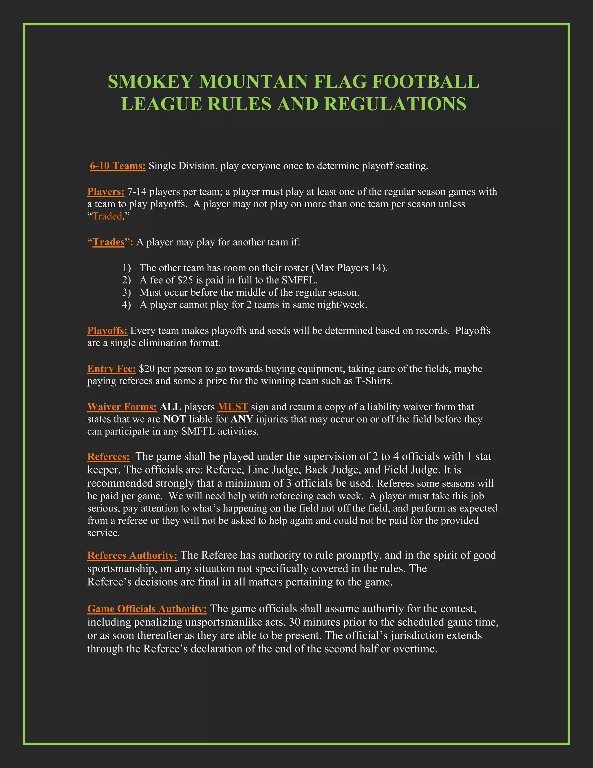 Flag football rules PDF