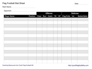 Flag Football Stat Sheet PDF American Football Sports