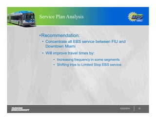 Service Plan Analysis
•Recommendation:
• Concentrate all EBS service between FIU and
Downtown Miami
• Will improve travel times by:
• Increasing frequency in some segments
• Shifting trips to Limited Stop EBS service
12/22/2014 15
 