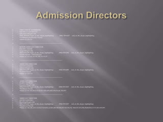 Admission DirectorsDIRECTOR OF ADMISSIONSMICHELLE HOURIHANmhourihan@flagler.edu(904)  819-6257 begin_of_the_skype_highlighting              (904)  819-6257      end_of_the_skype_highlighting•Northwest (Panhandle) Florida•States of: AL,GA--------------------------------------------------------------------------------SENIOR ASSISTANT DIRECTORRACHEL UNGERrunger@flagler.edu(904) 819-6294 begin_of_the_skype_highlighting              (904) 819-6294      end_of_the_skype_highlighting•North Florida + Internationals•States of: AA,AE,AP,NC,PR,TN,TX,VI--------------------------------------------------------------------------------ASSISTANT DIRECTORSTEVEN ALBANO  salbano@flagler.edu(904) 819-6495 begin_of_the_skype_highlighting              (904) 819-6495      end_of_the_skype_highlighting•Central Florida•States of: NH,VA--------------------------------------------------------------------------------ASSISTANT DIRECTORBARRY CRESSLEYbcressley@flagler.edu(904) 819-6223 begin_of_the_skype_highlighting              (904) 819-6223      end_of_the_skype_highlighting•Southeast Florida•States of: DC,DE,HI,IA,IL,IN,KY,MD,MN,MO,OH,PA,SC,WI,WV--------------------------------------------------------------------------------ASSISTANT DIRECTORJACOB HARDINGjtharding@flagler.edu(904) 819-6227 begin_of_the_skype_highlighting              (904) 819-6227      end_of_the_skype_highlighting•Southwest Florida•States of: AK,AR,AZ,CA,CO,CT,ID,KS,LA,MA,ME,MI,MS,MT,ND,NE,NJ, NM,NV,NY,OK,OR,RI,SD,UT,VT,WA,WI,WY