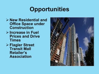 Opportunities <ul><li>New Residential and Office Space under Construction </li></ul><ul><li>Increase in Fuel Prices and Dr...