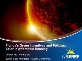 Florida’s Green Incentives and Policies: Solar in Affordable Housing Colleen McCann Kettles 2009 Florida Affordable Housing Conference 
