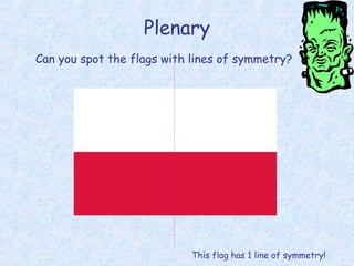 Plenary
Can you spot the flags with lines of symmetry?
This flag has 1 line of symmetry!
 