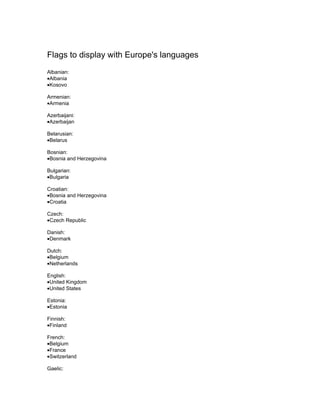 Flags to display with Europe's languages