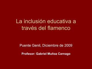 La inclusión educativa a
  través del flamenco

 Puente Genil, Diciembre de 2009

  Profesor: Gabriel Muñoz Carnago
 