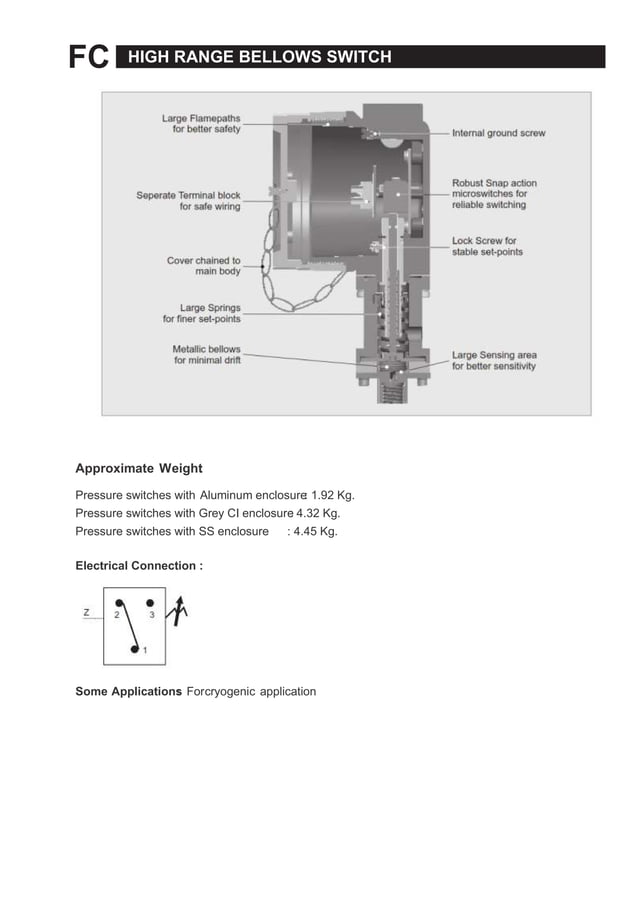 Flameproof High Range Bellow type Pressure Switches FC series PDF