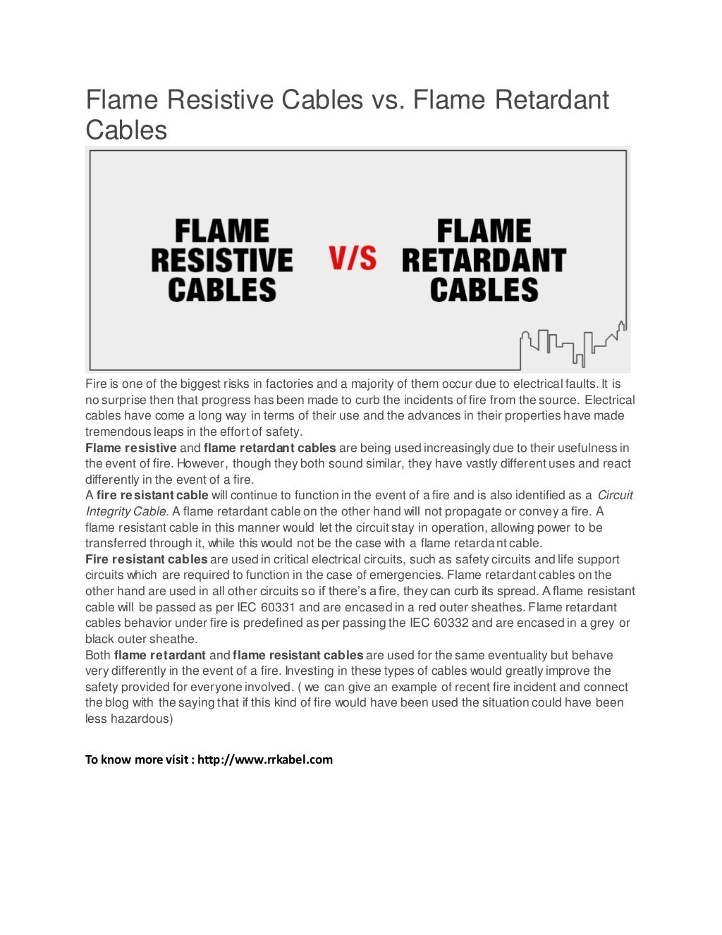 Flame resistive cables vs. flame retardant cables