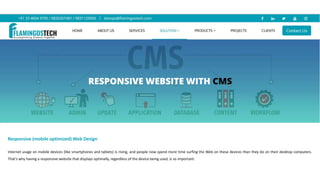 Responsive (mobile optimized) Web Design
Internet usage on mobile devices (like smartphones and tablets) is rising, and people now spend more time surfing the Web on these devices than they do on their desktop computers.
That's why having a responsive website that displays optimally, regardless of the device being used, is so important.
 