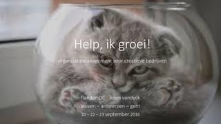Help, ik groei!
organisatiemanagement voor creatieve bedrijven
flandersDC | koen vandyck
leuven – antwerpen – gent
20 – 22 – 23 september 2016
 