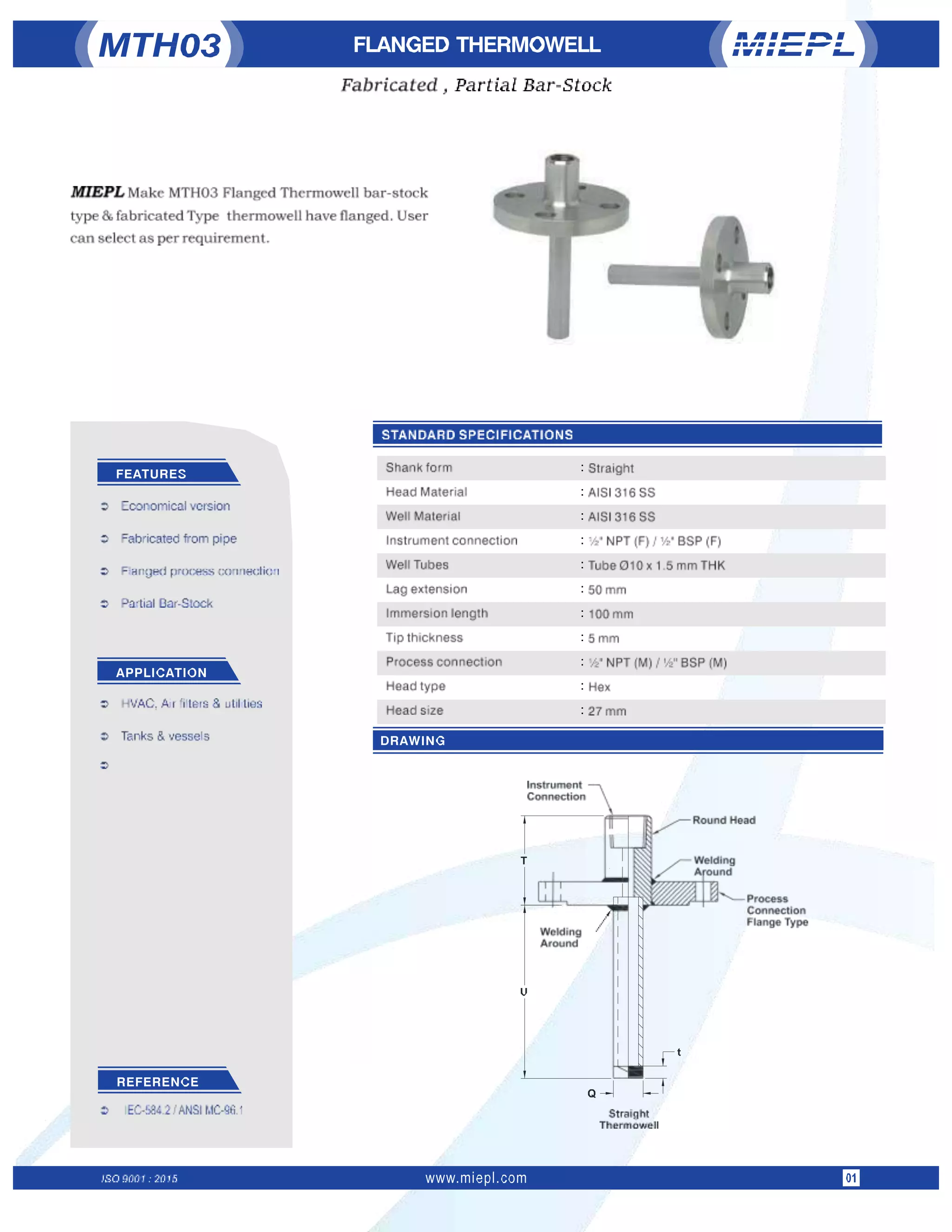 MTH03 Flanged Thermowell Fabricated, Partial Barstock MIEPL PDF