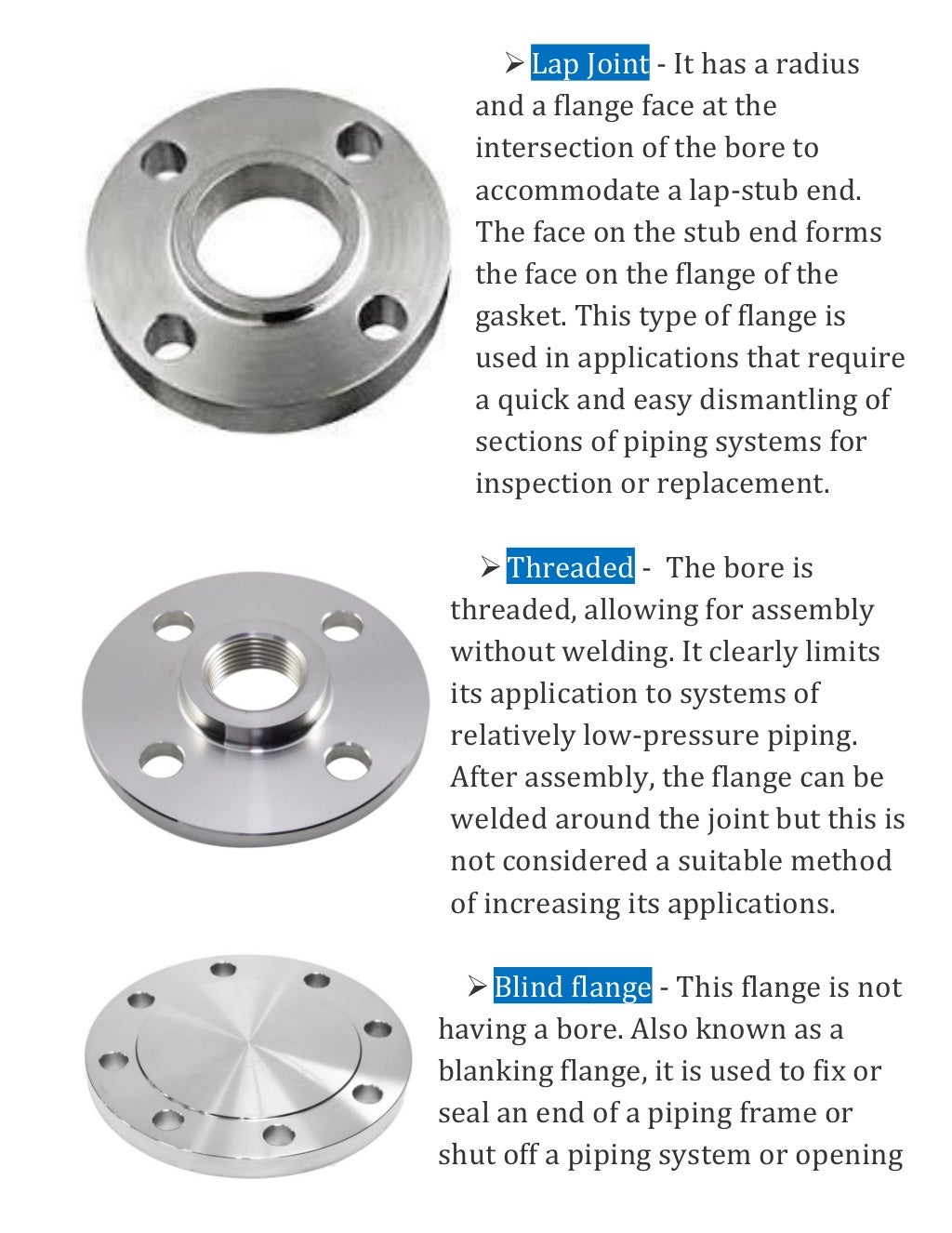 Flanges and its types, classification of flange face