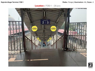 Location : FOB-1 - 26 pcs
Media – Flange | Illumination – BL | Faces - 2
Rajendra Nagar Terminal FOB 1
 