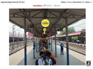 Location : PF-2 & 3 - 36 pcs
Media – Flange | Illumination – BL | Faces - 2
Rajendra Nagar Terminal PF 2 & 3
 