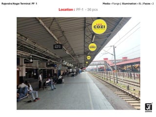 Location : PF-1 - 36 pcs
Media – Flange | Illumination – BL | Faces - 2
Rajendra Nagar Terminal PF 1
 