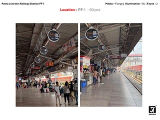 Location : PF-1 - 60 pcs
Media – Flange | Illumination – BL | Faces - 2
Patna Junction Railway Station PF 1
 