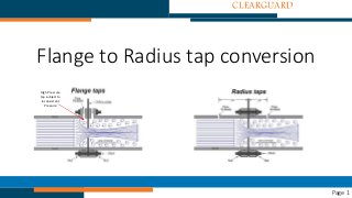 Flange to Radius tap conversion
CLEARGUARD
Page 1
High Pressure
tap subject to
inconsistent
Pressure
 