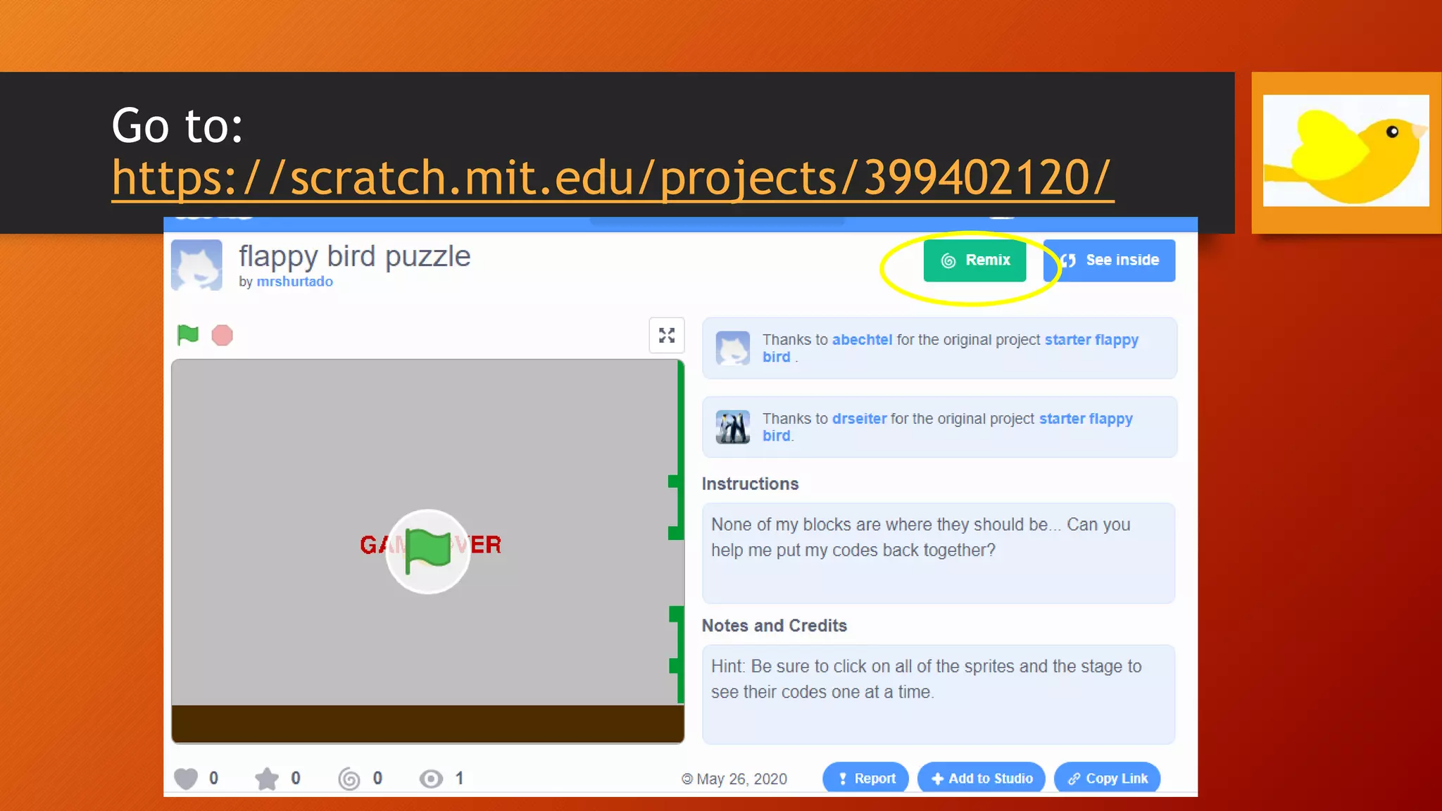 Hour (and a half) of Code: Flappy Bird Games in Scratch | PPTX