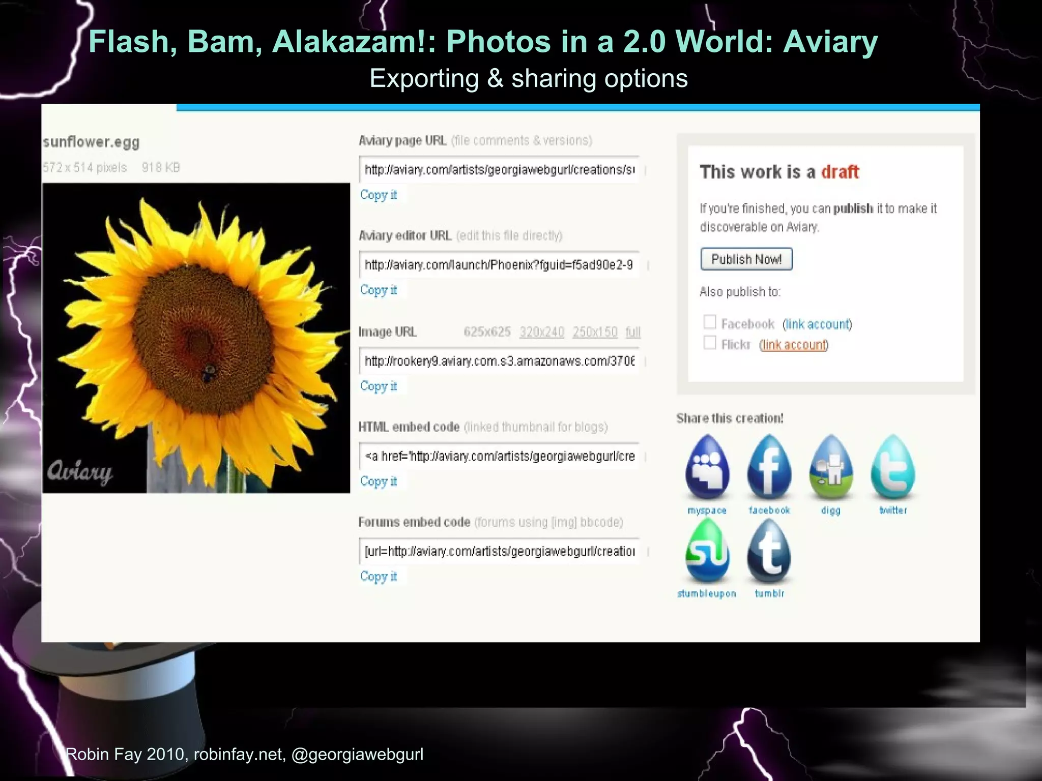 Flash, Bam, Alakazam!: Photos in a 2.0 World: Aviary  : Pic Robin Fay 2010, robinfay.net, @georgiawebgurl Exporting & sharing options 