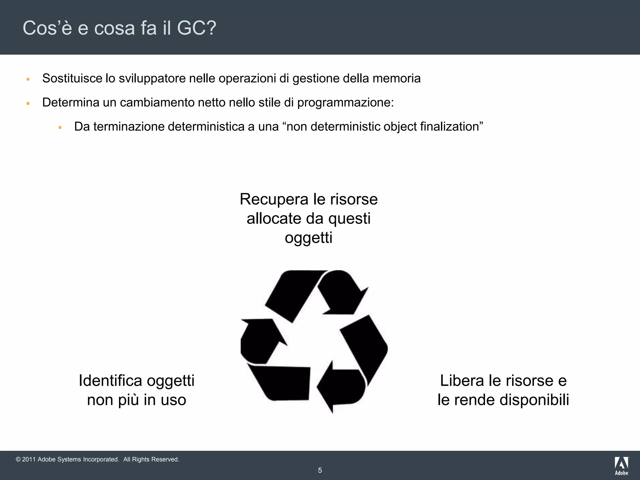 5Cos’è e cosafail GC?Sostituisce lo sviluppatorenelle operazionidigestionedellamemoria