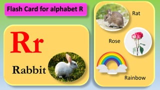 Rr
Rabbit
Rat
Rose
Rainbow
Flash Card for alphabet R
 