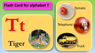 Tt
Tiger
Tomato
Telephone
Truck
Flash Card for alphabet T
 