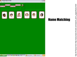 Clip Art Faces from http://www.best-of-web.com/search_term_pages/faces.html Naomi Flinders Nat Flinders Jessica Jaws Lillie Avao Name Matching 