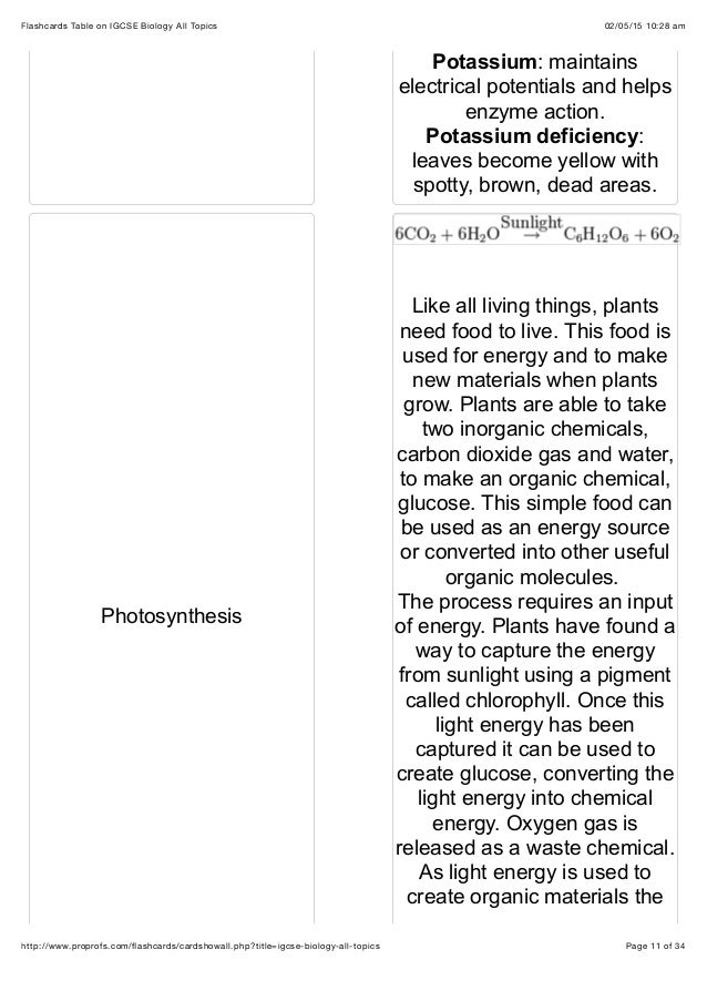 Flash cards for igcse biology