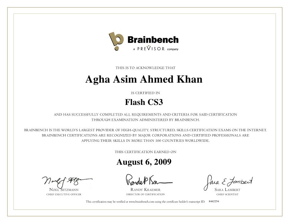 Flash Cs3 Brainbench Certificate