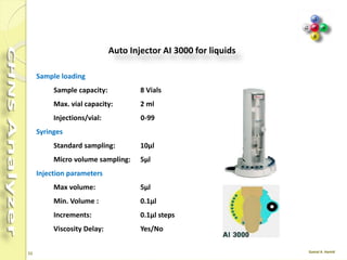 11
1. Autosampler
 It performs the automatic injection into the reactor of samples.
 Liquid autosampler
 Solid autosampler
 
